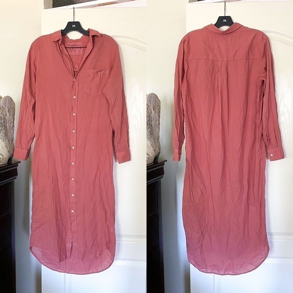 Frank & Eileen Dress Rory Maxi Shirtdress Long-Sleeve Organic Voile Sienna S EUC - Picture 2 of 7